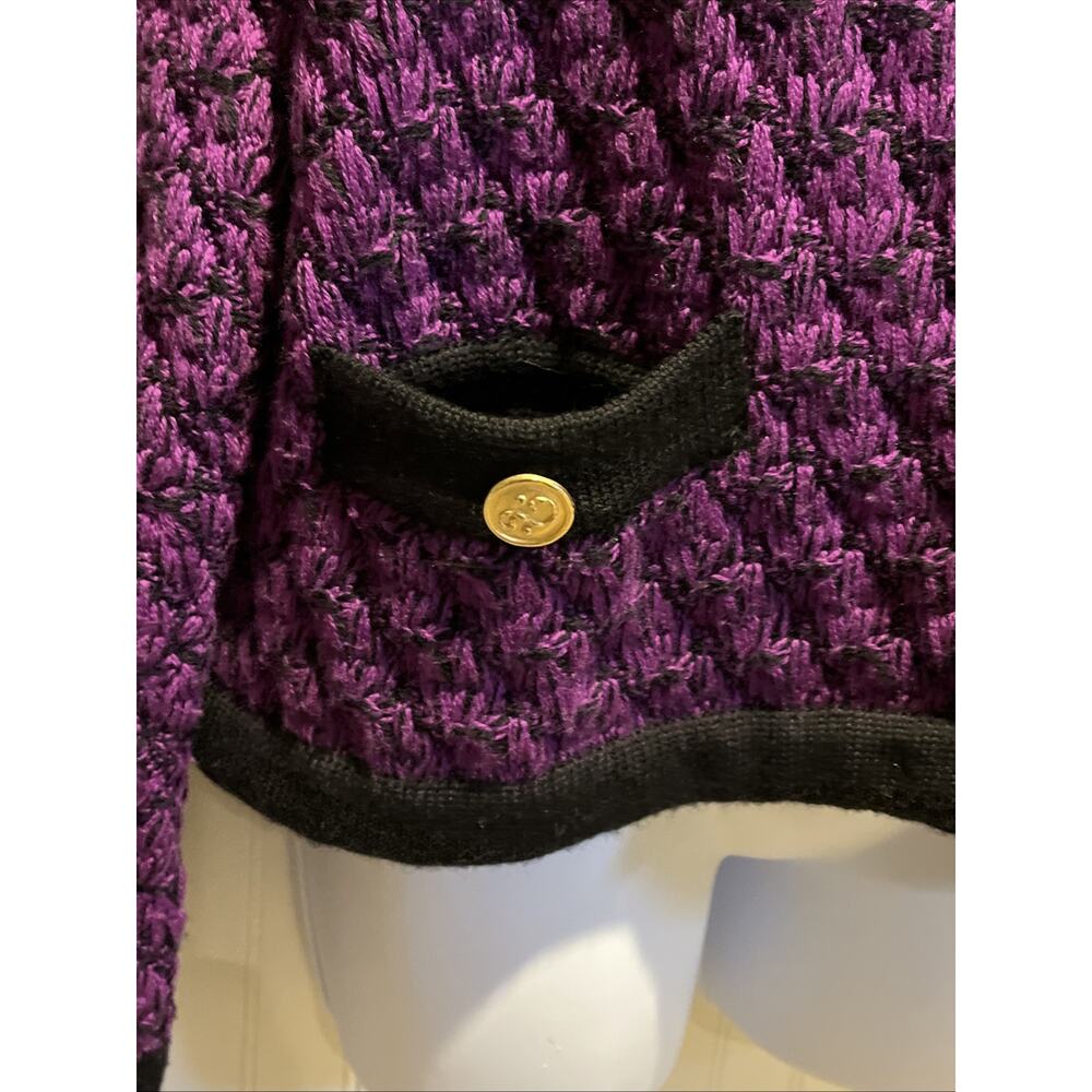 Mondi Vintage Cardigan Sweater Size 38 / M Purple Black 80s Gold Buttons Heavy - Picture 2 of 15